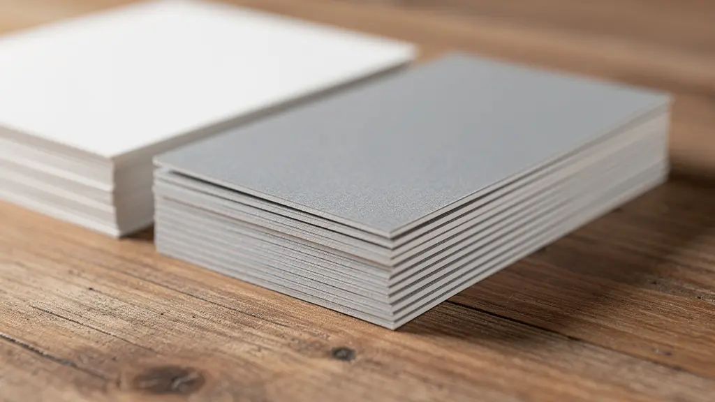 Échantillons de cartes de visite montrant différentes textures et finitions de papier