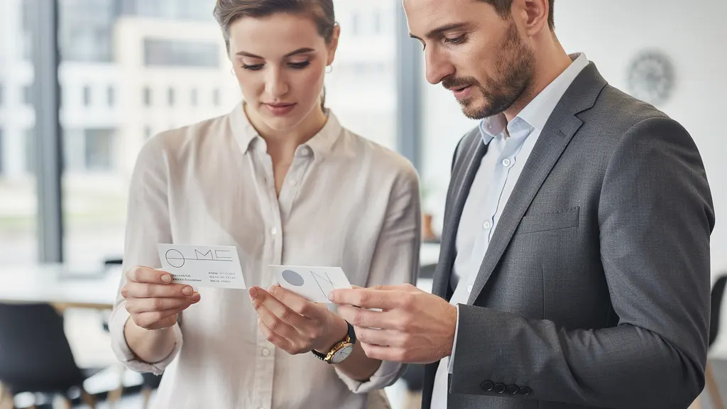Professionnels échangeant des cartes de visite de qualité lors d'un networking